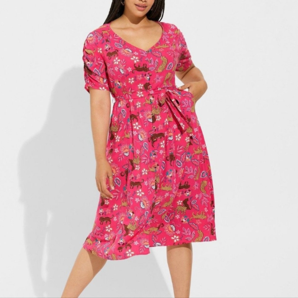 Torrid • Pink Midi W/ Leopard & Floral Print